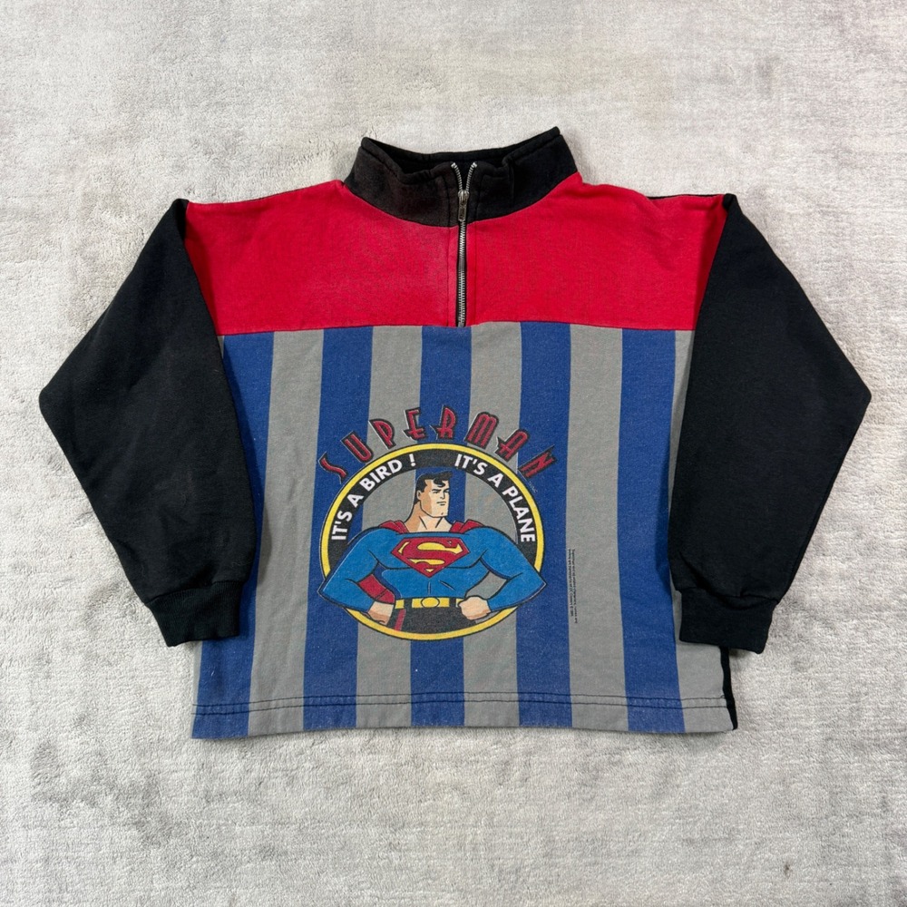 Vintage Superman Sweatshirt Yout 6 Multi Colorblock 1995 Quarter Zip Graphic